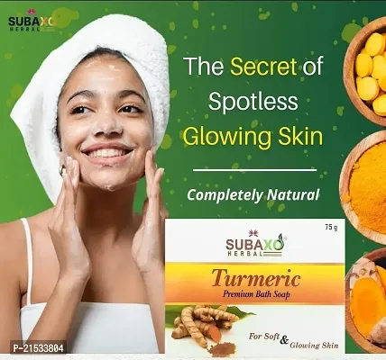 SUBAXO Turmeric Bath Soap | Ayurvedic Bath Soap Glowing Skin | Glycerine Soap For Soft  Clear Skin| (75g Each, Pack Of 5)-thumb3