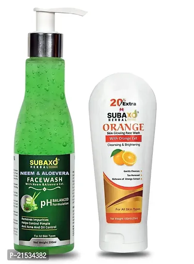 SUBAXO Neem Aloe vera Face Wash(200 ml) and Orange Herbal Face Wash(120 ml) Combo