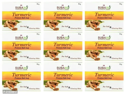 SUBAXO Turmeric Bath Soap | Ayurvedic Soap for Soft  Glowing Skin| Glycerine Soaps| (75g Each, Pack Of 9)