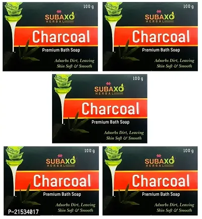 SUBAXO Charcoal Bath Soap | Premium Bath Soap for Deep Cleaning  Anti Pollution Effect, Leaves Skin Soft  Smooth(100 g Each, Pack Of 5)-thumb0