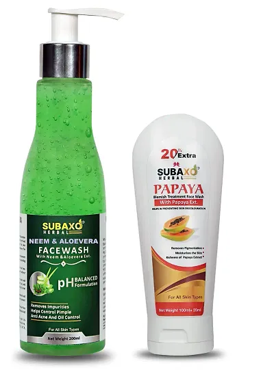 SUBAXO Neem Aloe vera Face Wash(200 ml) and Papaya Herbal Face Wash(120 ml) Combo