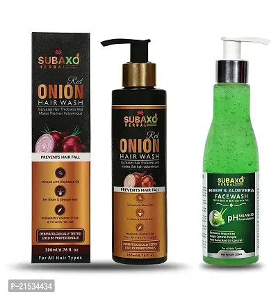 SUBAXO Neem  Aloe vera Face Wash(200 ml) and Red Onion Herbal Hair Wash (200 ml) Combo-thumb0