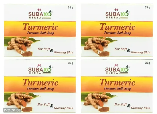 SUBAXO Turmeric Bath Soap | Ayurvedic Bath Soap for Glowing Skin | Glycerine Soap For Soft  Clear Skin | (75g Each, Pack Of 4)