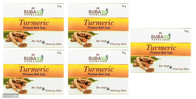 SUBAXO Turmeric Bath Soap | Ayurvedic Bath Soap Glowing Skin | Glycerine Soap For Soft  Clear Skin| (75g Each, Pack Of 5)-thumb0