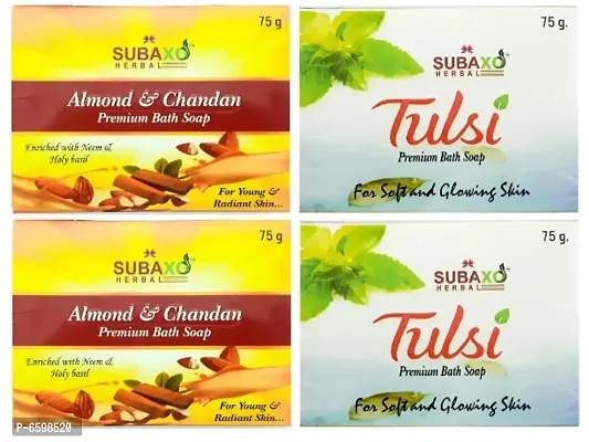 Subaxo Herbal Almond and Chandan 2 pc and Tulsi Soap 2 Pc Each 75 g-thumb0