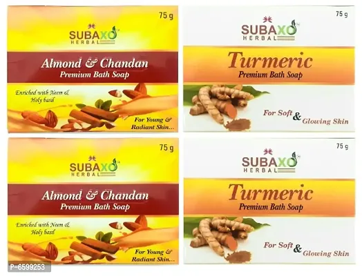 Subaxo Herbal Almond and Chandan Soap 2 pc and Turmeric Soap 2 Pc Each