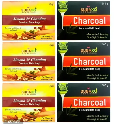 Subaxo Herbal Almond and Chandan Soap 3 Pc Each 75 G and Charcoal Soap 3 Pc Each 100 G-thumb0