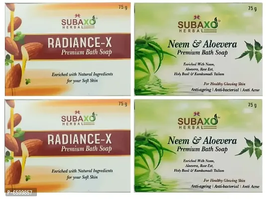 Subaxo Herbal Radiance-X Soap 2 Pc Each 75 G and Neem and Aloevera Soap 2 Pc Each 75 G