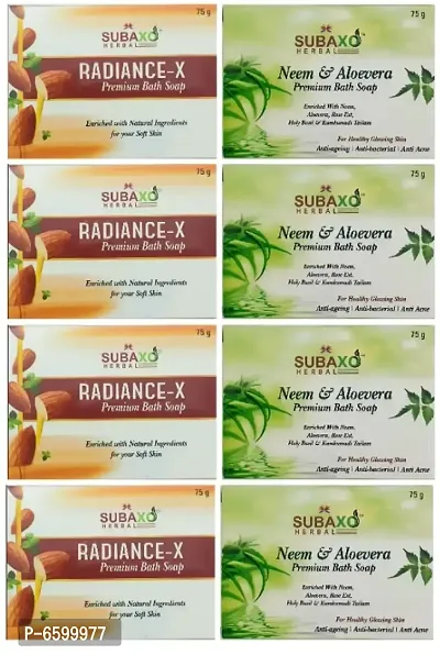 Subaxo Herbal Radiance-X soap 4 Pc Each 75 G and Neem and Aloevera Soap 4 Pc Each 75 G