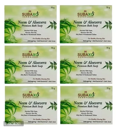 Subaxo Herbal Neem and Aloevera Premium Bath Soap 6 Pc each 75 G-thumb0