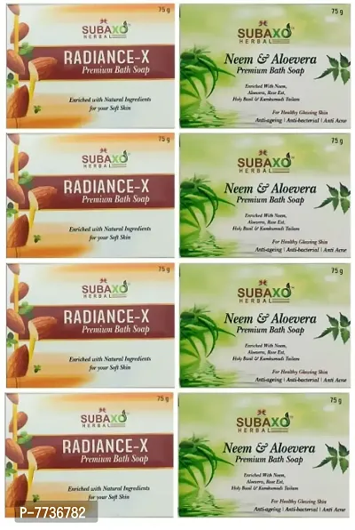 SUBAXO Radiance-x Bath Soap | Premium Bath Soap for Soft  Glowing Skin 4 Pc  Neem/Aloevera Soap 4 Pc Each 75 g