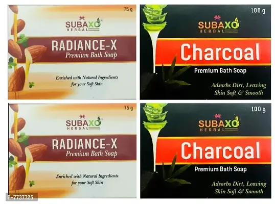 SUBAXO Radiance-x Bath Soap | Premium Bath Soap for Soft  Glowing Skin 2 Pc Each 75 G  Charcoal Soap 2 pc Each 100 G-thumb0