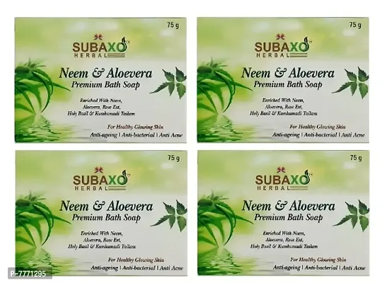 SUBAXO Neem  Aloevera Bath Soap | Premium Bath Soap for Glowing Skin | Anti Acne  Pimple Fighting Soap (75g Each , Pack Of 4)-thumb0