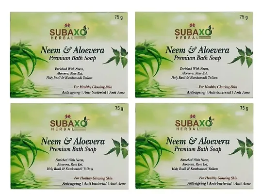 SUBAXO Neem  Aloevera Bath Soap | Premium Bath Soap for Glowing Skin | Anti Acne  Pimple Fighting Soap (75g Each , Pack Of 4)