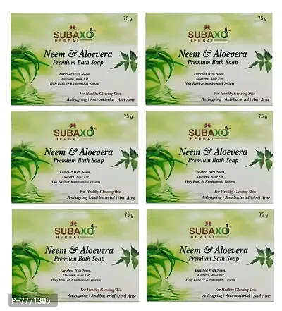 SUBAXO Neem  Aloevera Bath Soap | Premium Bath Soap for Glowing Skin | Anti Acne  Pimple Fighting Soap (75g Each , Pack Of 6)