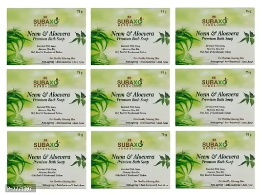 SUBAXO Neem  Aloevera Bath Soap | Premium Bath Soap for Glowing Skin | Anti Acne  Pimple Fighting Soap (75g Each , Pack Of 9)