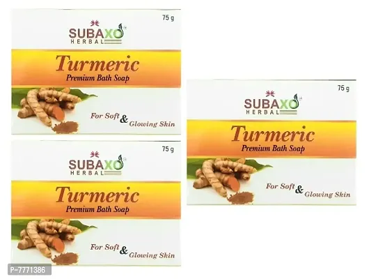 SUBAXO Turmeric Bath Soap | Premium Bath Soap for Soft  Glowing Skin (75g Each , Pack Of 3)