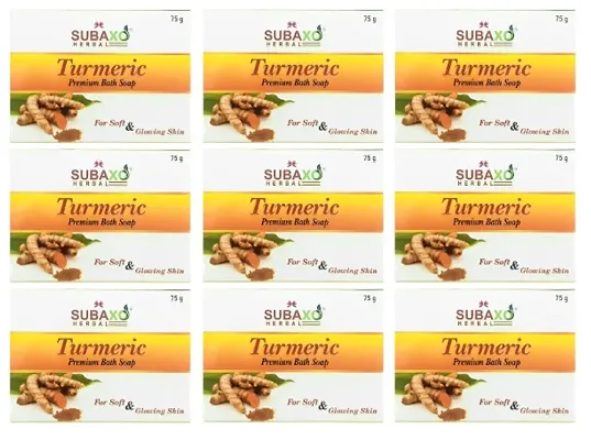SUBAXO Turmeric Bath Soap | Premium Bath Soap for Soft  Glowing Skin (75g Each , Pack Of 9)