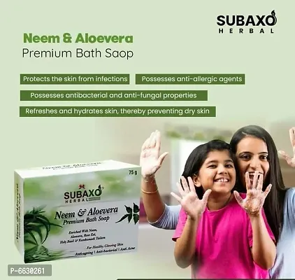 Subaxo Herbal Neem and Aloevera Premium Bath Soap 6 Pc each 75 G-thumb3