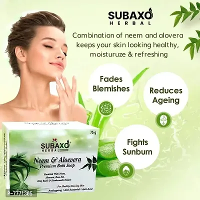 SUBAXO Neem  Aloevera Bath Soap | Premium Bath Soap for Glowing Skin | Anti Acne  Pimple Fighting Soap (75g Each , Pack Of 6)-thumb2