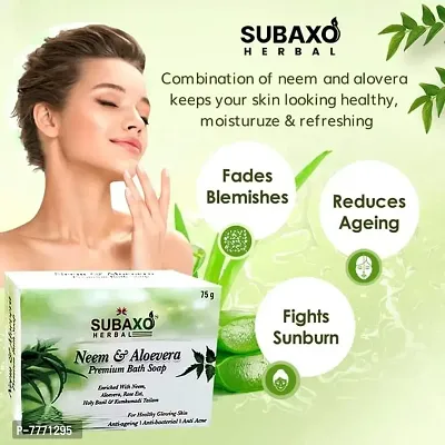 SUBAXO Neem  Aloevera Bath Soap | Premium Bath Soap for Glowing Skin | Anti Acne  Pimple Fighting Soap (75g Each , Pack Of 4)-thumb2
