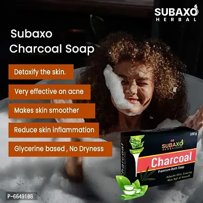 Subaxo Herbal Neem and Aloevera Face Wash 200 ml and Charcoal Premium Bath Soap 2 Pc Each 100 G-thumb2