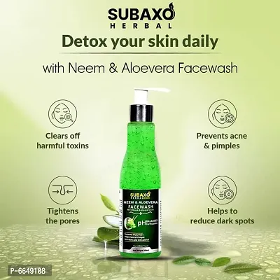 Subaxo Herbal Neem and Aloevera Face Wash 200 ml and Charcoal Premium Bath Soap 2 Pc Each 100 G-thumb5