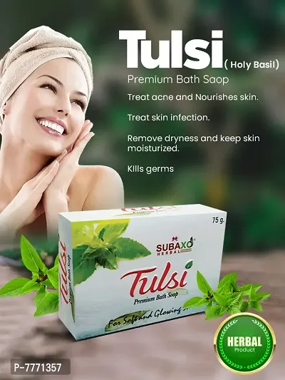 SUBAXO Tulsi Bath Soap | Premium Bath Soap for Glowing Skin (75g Each , Pack Of 5)-thumb2