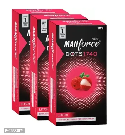 Manforce Dots 1740 Condom, Litchi Flavour, Pack of 3 ( 10 sheets Each) Total 30 Sheets