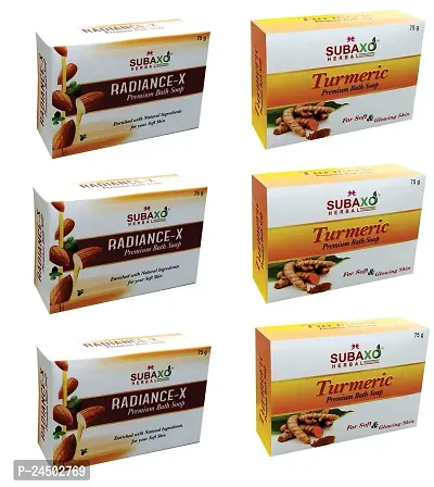 Subaxo Herbal Radiance-X Glycerine Soap  Turmeric Soap for Younger Looking  Glowing Skin |6 Soap | Each 75 G