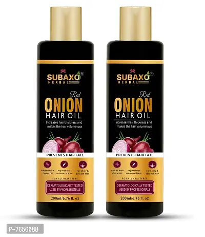SUBAXO Red Onion Herbal Hair Oil | Prevents Hair Fall |Makes Hair Silkier  Stronger 2 Pc Each 200 Ml-thumb0