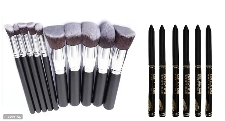 Subaxo Beauty Makeup Brush Set (black)  (Pack of 10),lip brush, eyeliner brush, small foundation brush, eyeshadow brush, foundation brush, Waterproof Eye-liner (Pack of 6)