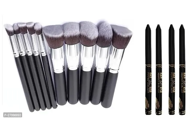 Subaxo Beauty Makeup Brush Set (black)  (Pack of 10),lip brush, eyeliner brush, small foundation brush, eyeshadow brush, foundation brush, Waterproof Eye-liner (Pack of 4)-thumb0