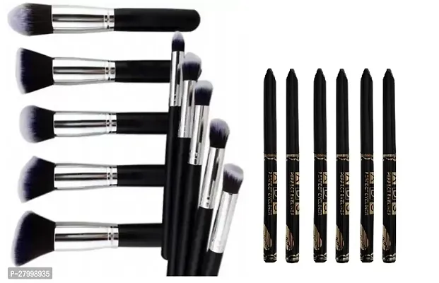 Subaxo Beauty Makeup Brush Set (black)  (Pack of 10),lip brush, eyeliner brush, small foundation brush, eyeshadow brush, foundation brush, Waterproof Eye-liner (Pack of 6)