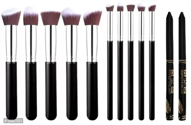 Beauty Synthetic Makeup Brush Set (black)  (Pack of 10) Waterproof Eye-liner (Pack2) Eyeliner Mascara