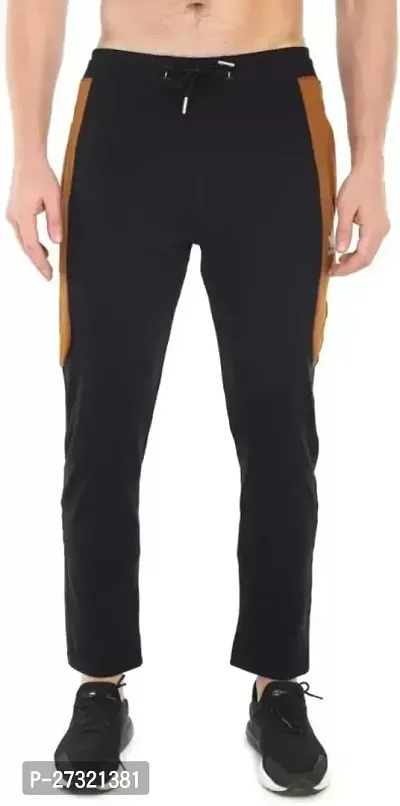 Stylish Cotton Blend Black Regular Fit Regular Track Pants For Men