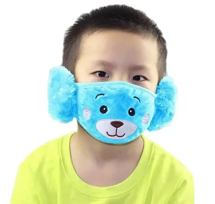 PRIONSA Plush Warm Winter Earmuff Masks For Kids - Random Designs - Pack of 1 - Blue Color