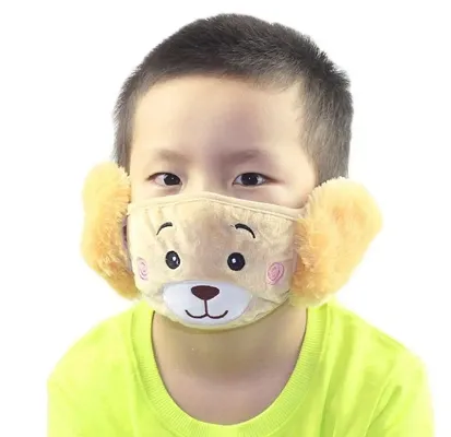 PRIONSA Plush Warm Winter Earmuff Masks For Kids - Random Designs - Pack of 1 - Brown