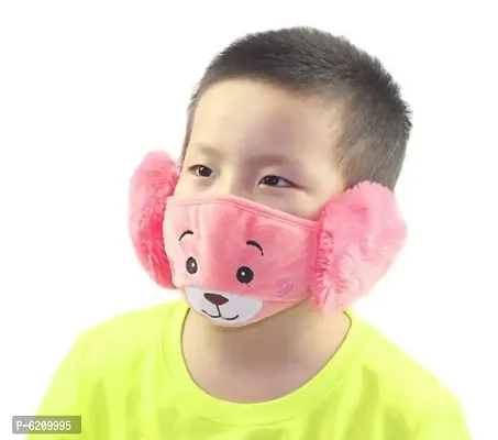 PRIONSA Plush Warm Winter Earmuff Masks For Kids - Random Designs - Pack of 1- Peach-thumb0