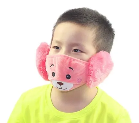 PRIONSA Plush Warm Winter Earmuff Masks For Kids - Random Designs - Pack of 1- Peach