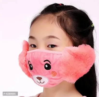 PRIONSA Plush Warm Winter Earmuff Masks For Kids - Random Designs - Pack of 1- Peach-thumb3