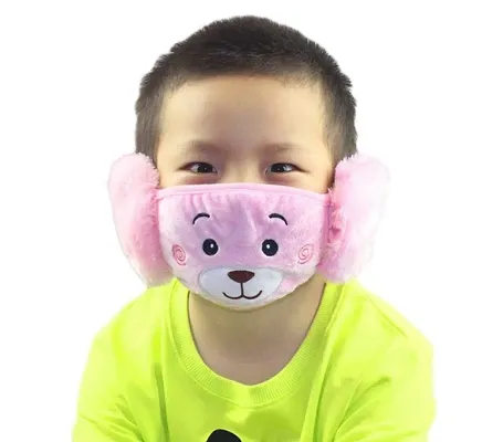 PRIONSA Plush Warm Winter Earmuff Masks For Kids - Random Designs - Pack of 1 - Pink