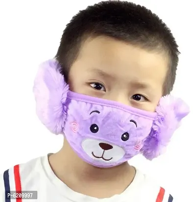 PRIONSA Plush Warm Winter Earmuff Masks For Kids - Random Designs - Pack of 1 - Purple-thumb0