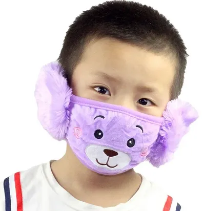 PRIONSA Plush Warm Winter Earmuff Masks For Kids - Random Designs - Pack of 1 - Purple