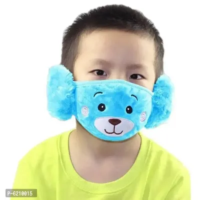 PRIONSA Plush Warm Winter Earmuff Masks For Kids -  - Random Designs - Pack of 2 - Blue and Grey-thumb3