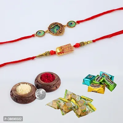 Gunjan fashion Chawal Roli Pack Rakhi 2 Psc Rakhi Roli Chawal Pack Set 5Psc Truffle And 5 Psc Chocland Chocolate-thumb0