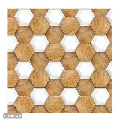 100yellow? 3D Wooden Honey Comb Wall Wallpaper (10 Sq Ft, Self Adhesive PVC Vinyl) Brown-thumb0