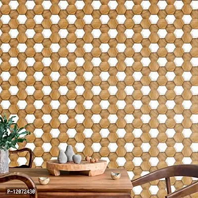 100yellow? 3D Wooden Honey Comb Wall Wallpaper (10 Sq Ft, Self Adhesive PVC Vinyl) Brown-thumb2