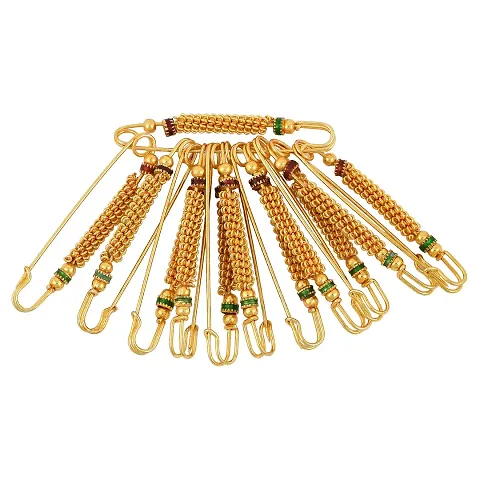 Plated Bead Meenakari, Set of 12 Saree Dupatta Ethnic Traditional Saree Clip, safetypins for Women