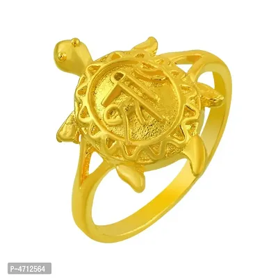 Gold Plated Shree Symbol on Tortoise Vaastu Fengshui Good Luck Finger Ring for Unisex-thumb0